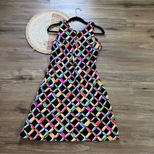 ALEXANDER CAMPBELL Vtg Multi-color Key Hole Front Side Zip Mini Dress